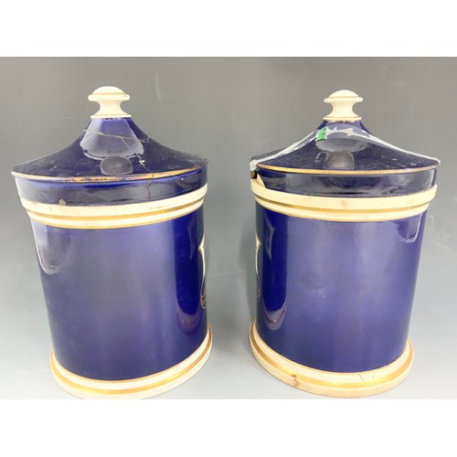 268 - 4 LARGE DRUG / CHEMIST JARS  WITH COVERS COBALT BLUE WITH GILT  DECORATION 30cm TALL ADVISED FROM MA... 