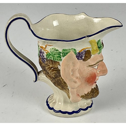 297 - 19th CENTURY PEARLWARE BACCHUS JUG, APPROX. 10 cm