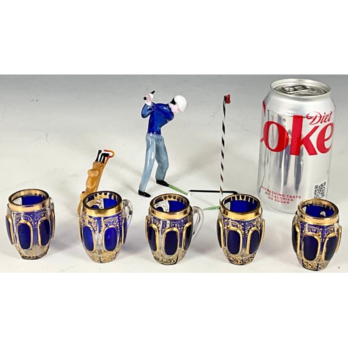 324 - FIVE TODDY GLASSES TOGETHER WITH A MURANO GLASS GOLFER AF