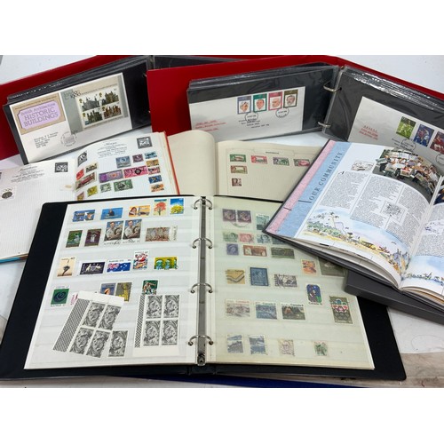 492 - STAMP INTEREST A GOOD ENGLISH ALBUM, PLUS 2 ALBUMS OF FDC'S, COMMONWEALTH ALBUM, & THE COLLECTION OF... 