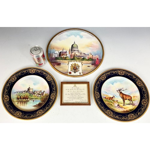 255 - AYNSLEY HAND PAINTED PLATES, STAG SIGNED ABBOTTS, WINDSOR CASTLE R.BAND TOGETHER WITH A COMMEMORATIV... 