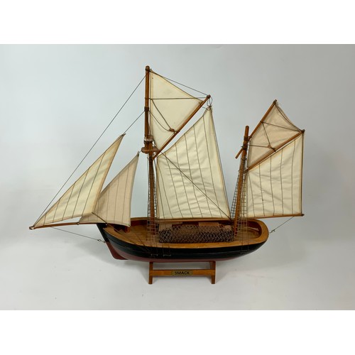 243 - WOODEN MODEL OF A SEVERN TROW OR BARQUE, APPROX 60 CM LONG, NAMED SMACK