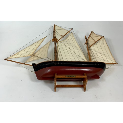 243 - WOODEN MODEL OF A SEVERN TROW OR BARQUE, APPROX 60 CM LONG, NAMED SMACK