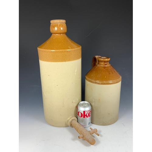 307 - UNUSUAL TALL APPROX. 50 CM, STONEWARE BARREL WITH WOODEN TAP & STONE SCREW TOP, IMPRESSED 2, T/W A S... 