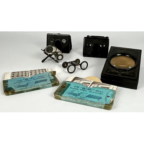 423 - VARIOUS STEREOSCOPE AND OTHER VIEWERS AND 2 BOXED SETS OF STEREOSCOPE CARDS