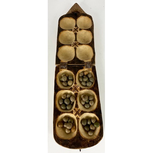 453 - AFRICAN HAND CARVED MANCALA GAME WITH BEANS