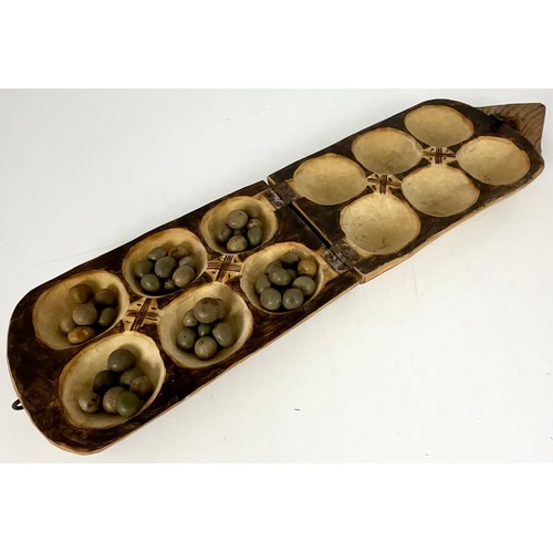 453 - AFRICAN HAND CARVED MANCALA GAME WITH BEANS