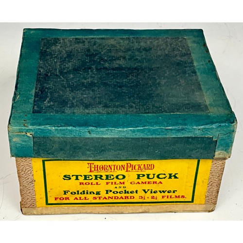 427 - THORNTON PICKARD STEREO PUCK ROLL FILM CAMERA IN ORIGINAL BOX