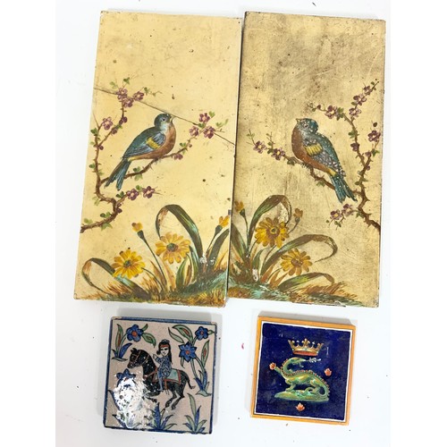 245 - 9 VINTAGE / ANTIQUE TILES WITH BIRD & ANIMAL DECORATION