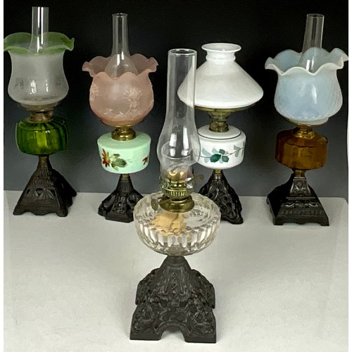 332 - 5 GLASS OIL LAMPS (1 AF)