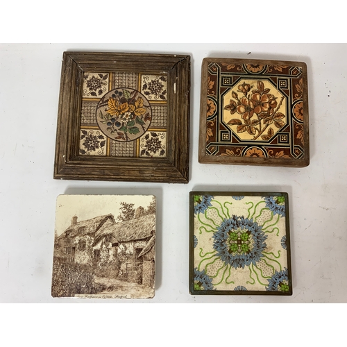 247 - FRAMED  VINTAGE TILES / TEAPOT STANDS