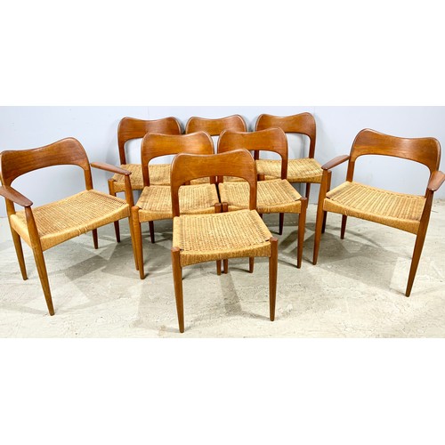 778 - SET OF 8  (6 PLUS 2 CARVERS) DANISH 1960’S TEAK DINING CHAIRS WITH PAPER CORD SEATS