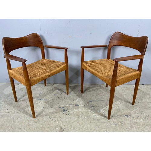 778 - SET OF 8  (6 PLUS 2 CARVERS) DANISH 1960’S TEAK DINING CHAIRS WITH PAPER CORD SEATS