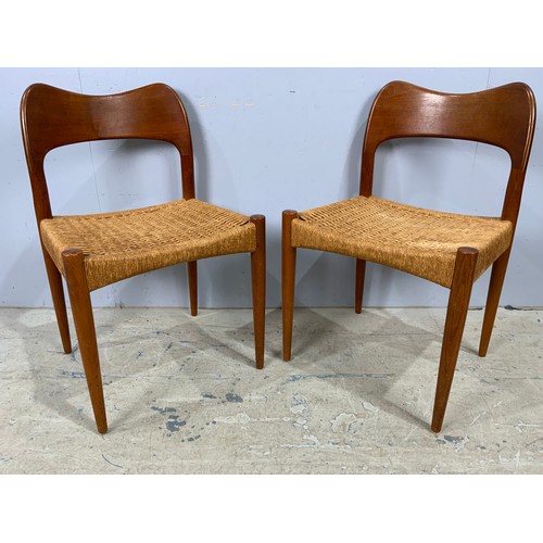 778 - SET OF 8  (6 PLUS 2 CARVERS) DANISH 1960’S TEAK DINING CHAIRS WITH PAPER CORD SEATS