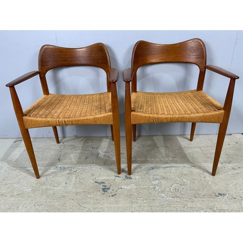 778 - SET OF 8  (6 PLUS 2 CARVERS) DANISH 1960’S TEAK DINING CHAIRS WITH PAPER CORD SEATS