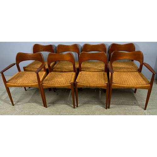 778 - SET OF 8  (6 PLUS 2 CARVERS) DANISH 1960’S TEAK DINING CHAIRS WITH PAPER CORD SEATS