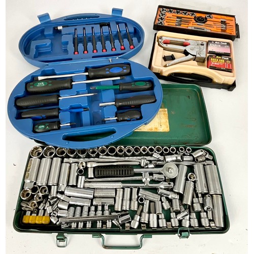 604 - SOCKET SET, TAP & DIE SET, STAPLE GUN AND SET OF SCREWDRIVERS