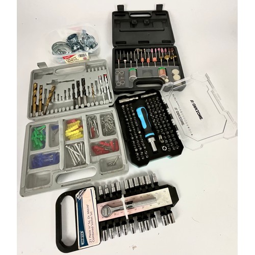 601 - DRILL BITS, DRAPER SOCKET SET, SMALL POLISHING TOOLS, JUBILEE CLIPS AND WORKZONE BIT SET