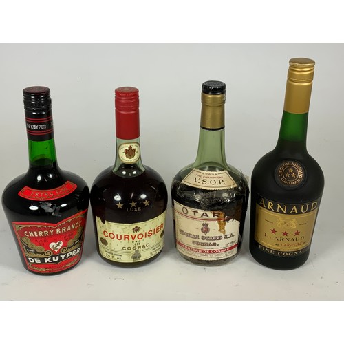 75 - OTARD VSOP FINE CHAMPAGNE COGNAC, BOTTLE OF COURVOISIER BRANDY, BOTTLE ARNAUD FINE COGNAC AND BOTTLE... 