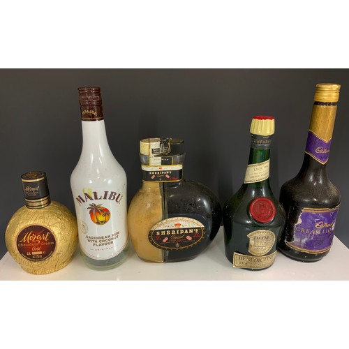 109 - MISC. ALCOHOL INC. MALIBU, BENEDICTINE, SHERIDANS AND OTHER ITEMS