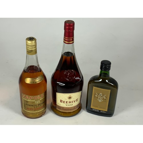 76 - 1 LITRE BOTTLE OF BEEHIVE VSOP BRANDY, ONE OTHER AND A HALF BOTTLE