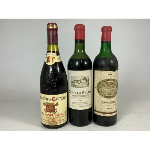 99 - 3 INTERESTING BOTTLES OF WINE, CHATEAU BELAIR SAINT EMILION 1964, DOMAINE DE CABRIERES CHATEAUNEUR D... 