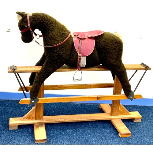 2 - PEGASUS ROCKING HORSE, PINE TRESTLE LENGTH 122cm HEIGHT 99cm