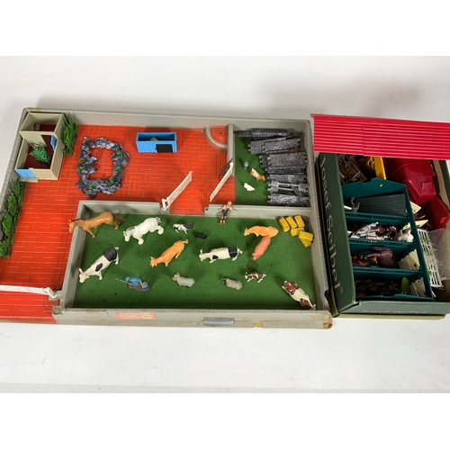 69 - BRITAINS FARM ITEMS, PLASTIC RIDING SCHOOL FARMYARD, PLUS A SELECTION OF BUILDINGS, ANIMALS ETC