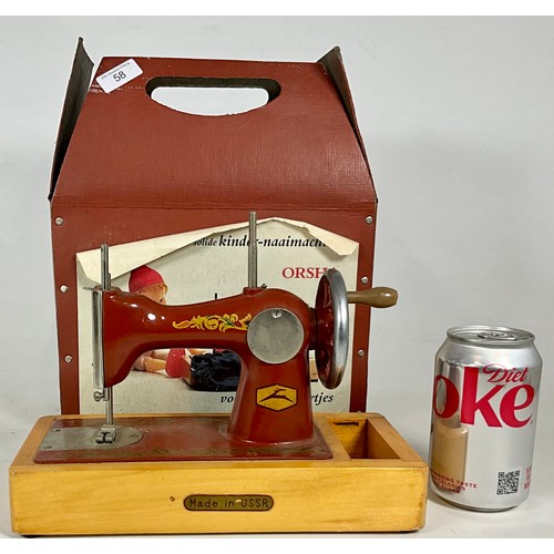 58 - CASED, MINIATURE CHILDS SEWING MACHINE, MARKED MADE IN USSR, ORSHA