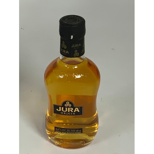 31 - JURA ORIGIN 10 YEAR OLD SCOTTISH MALT WHISKY, SMALL 20 CL BOTTLE, BOX OF 4 ROCHER LIQUEURS, ‘THE ROC... 