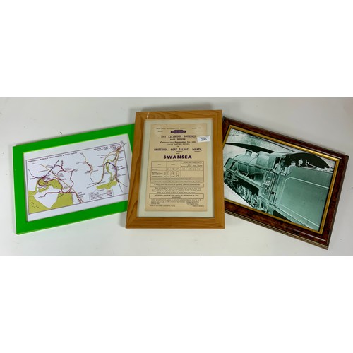 296 - FRAMED RAILWAY HANDBILL, EXCURSION FROM SWANSEA, GWR TRACK MAP PORT TALBOT RAILWAY, LARGE FRAMED PIC... 