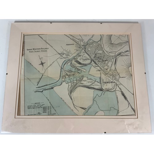 296 - FRAMED RAILWAY HANDBILL, EXCURSION FROM SWANSEA, GWR TRACK MAP PORT TALBOT RAILWAY, LARGE FRAMED PIC... 