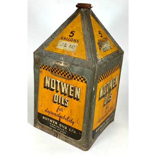 28 - A RARE VINTAGE NOTWEN OILS 5 GALLON PYRAMID OIL CAN