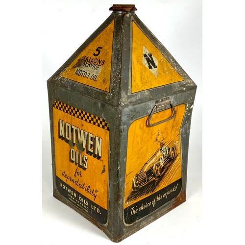 28 - A RARE VINTAGE NOTWEN OILS 5 GALLON PYRAMID OIL CAN