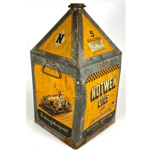 28 - A RARE VINTAGE NOTWEN OILS 5 GALLON PYRAMID OIL CAN