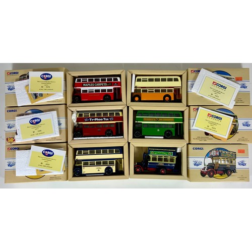 137 - CORGI CLASSICS, 6 BOXED MODELS, BRISTOL K, GUY ARAB, DAIMLER CWA6 SHEFFIELD, THORNEYCROFT SHEFFIELD,... 