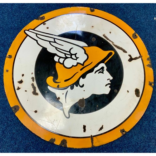 94 - RARE, ENAMEL ADVERTISING SIGN, CIRCULAR, APPROX. 91 CM, NATIONAL BENZOLE WINGED MAN.