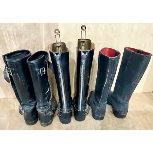 52 - 3 PAIRS SIZE 7 BLACK LEATHER MOTORCYCLE BOOTS