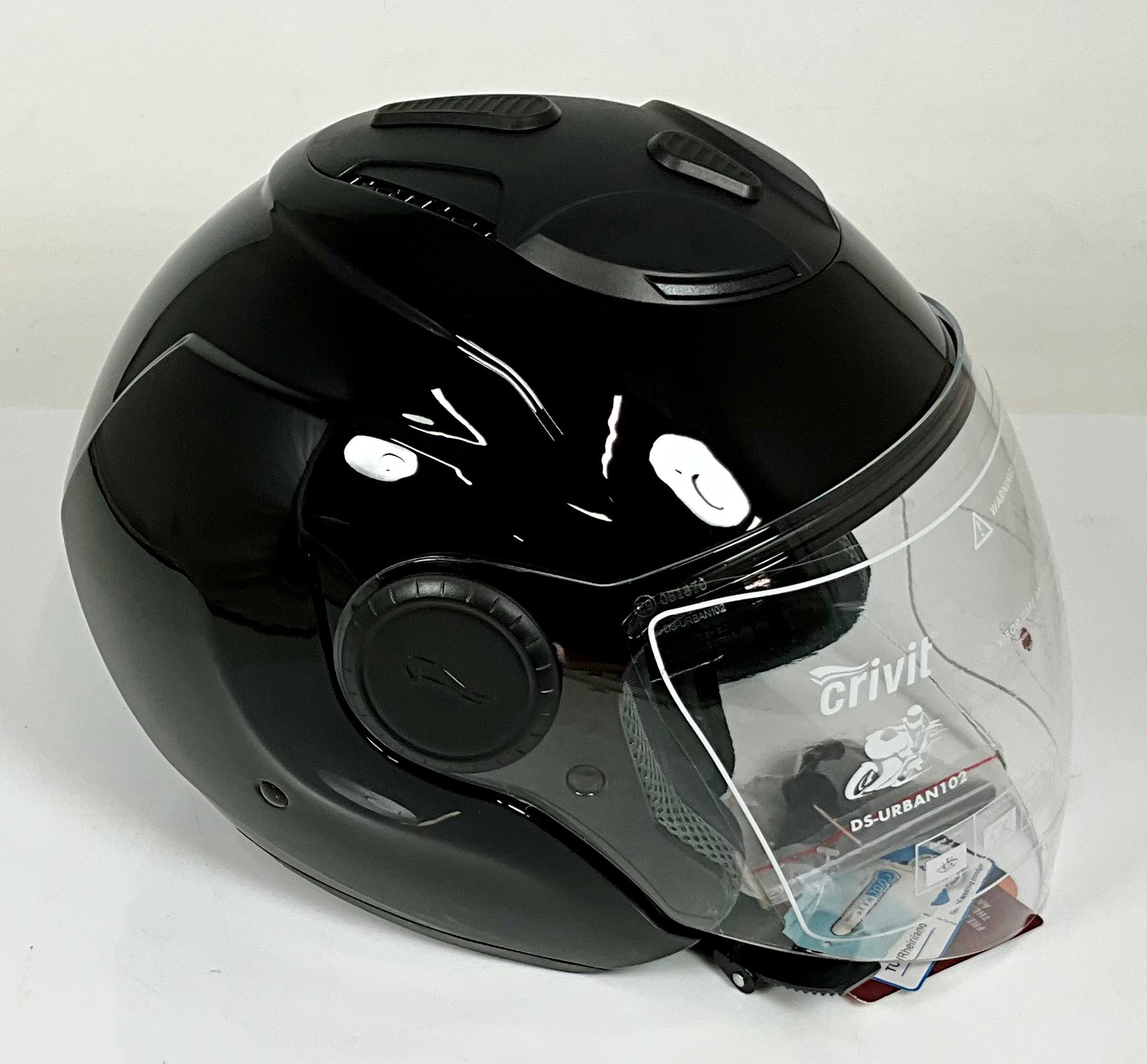 CRIVIT SPORTS OPEN FACE FACE HELMET WITH TAG, ECE-R 22.05 XL BLACK