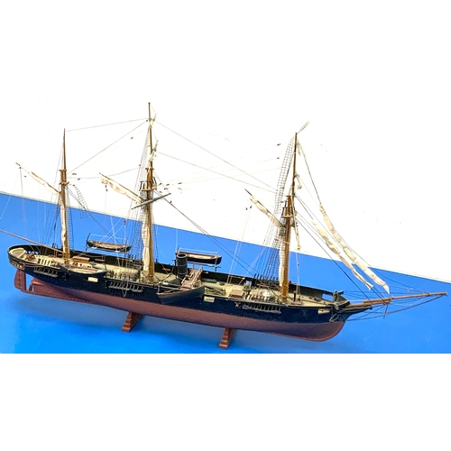 42 - MADE KIT OF A  STEAM SAILING SHIP, APPROX 86CM TO BOW SPRIT, NICE MODEL ON STAND