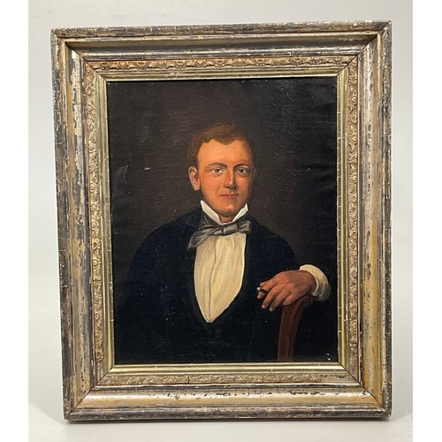 12 - EARLY 19TH CENTURY PORTRAIT OIL ON CANVAS DEPICTING A GENTLEMAN IN PERIOD COSTUME, APPROX. 28 X 35 c... 