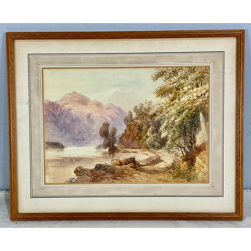 40 - WILLIAM COLLINGWOOD (1819-1903), WATERCOLOUR, LANDSCAPE WITH LAKE AND MOUNTAINS, APPROX. 36 X 25 cm
