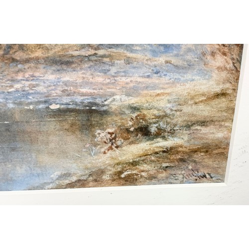 36 - VICTORIAN WATERCOLOUR DEPICTING HIGHLAND SCENE, INDISTINCTLY SIGNED, APPROX. 40 X 26 cm
