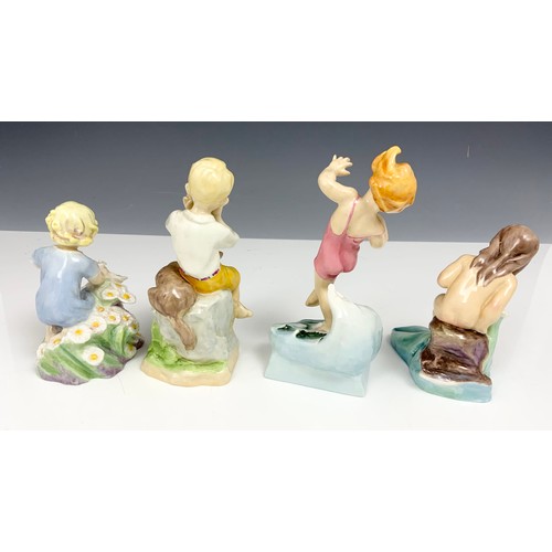 161 - 4 ROYAL WORCESTER FREDA DOUGHTY MONTHS OF THE YEAR FIGURINES MAY, JUNE, JULY AUGUST