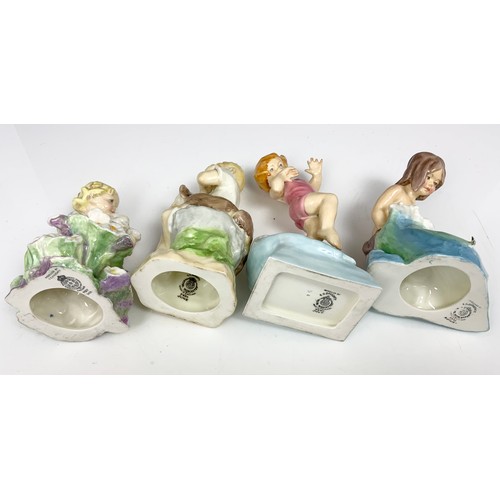 161 - 4 ROYAL WORCESTER FREDA DOUGHTY MONTHS OF THE YEAR FIGURINES MAY, JUNE, JULY AUGUST