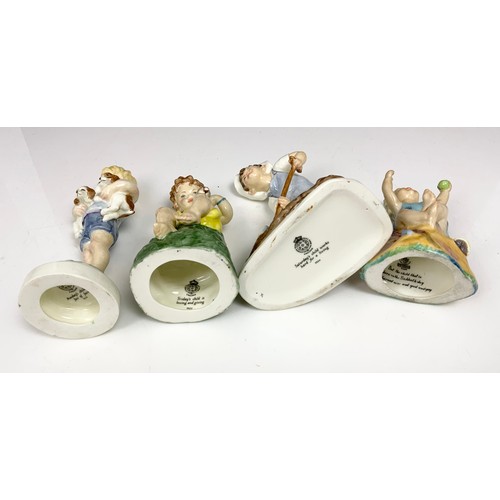 164 - 4 ROYAL WORCESTER FREDA DOUGHTY DAYS OF THE WEEK FIGURINES MONDAY, FRIDAY SATURDAY , SUNDAY