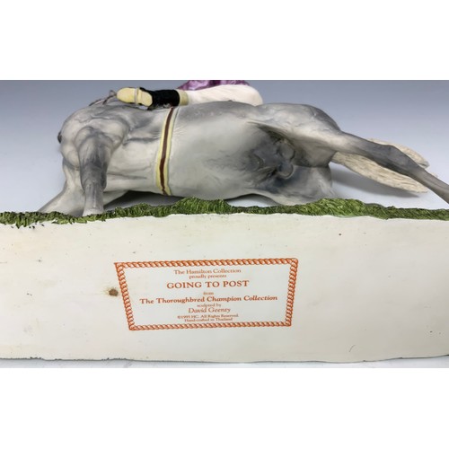 146 - DAVID GEENTY, THE HAMILTON COLLECTION, GOING TO POST RACEHORSE AND JOCKEY SCULPTURE, HEIGHT 30 cm