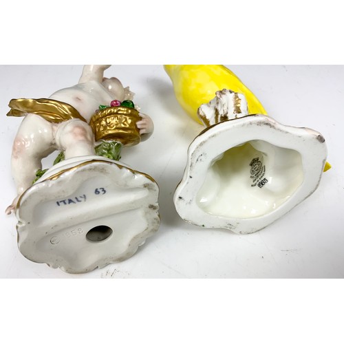 151 - ROYAL WORCESTER CANARY RW2665 & A CONTINENTAL CHERUB FIGURINE