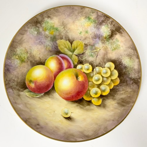 213 - 2 HAND PAINTED FALLEN FRUIT CABINET PLATES ONE SIGNED J SMITH 28cm DIAMETER