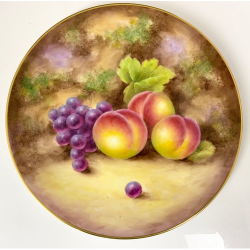 213 - 2 HAND PAINTED FALLEN FRUIT CABINET PLATES ONE SIGNED J SMITH 28cm DIAMETER